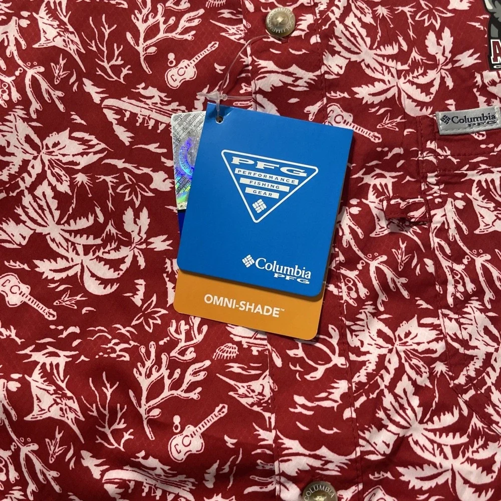 Columbia NCAA‎ Alabama Crimson Tide PFG Full Button Up Red Shirt Men's Sz: L NWT